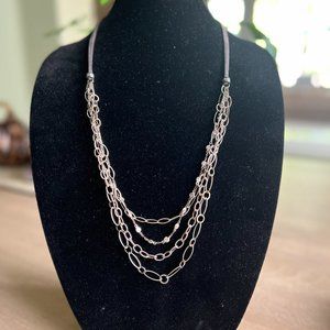 Silpada Multistrand Silver Necklace on Leather cord.